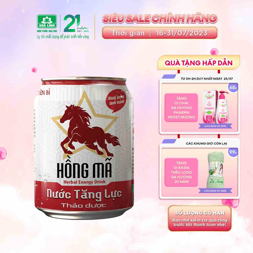 Lon nước tăng lực thảo dược từ sâm Hồng Mã 245ml