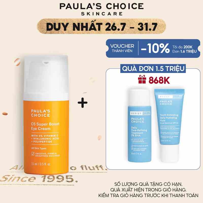 Kem mắt Vitamin C xóa mờ quầng thâm và giảm bọng mắt Paulas Choice C5 Super Boost Eye Cream 15ml 1010