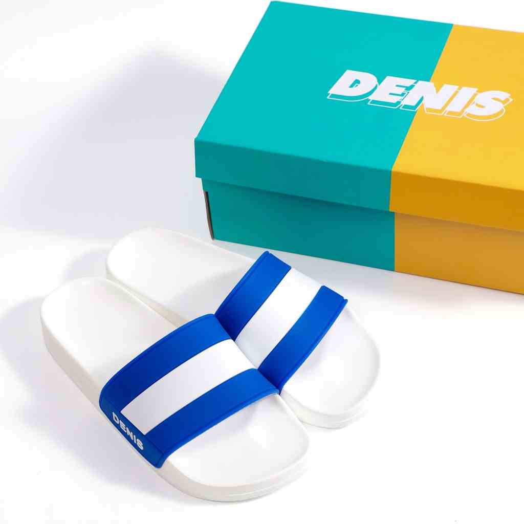 Dép quai ngang Denis Unisex Slipper Quai Xanh Biển Sọc Trắng SP06