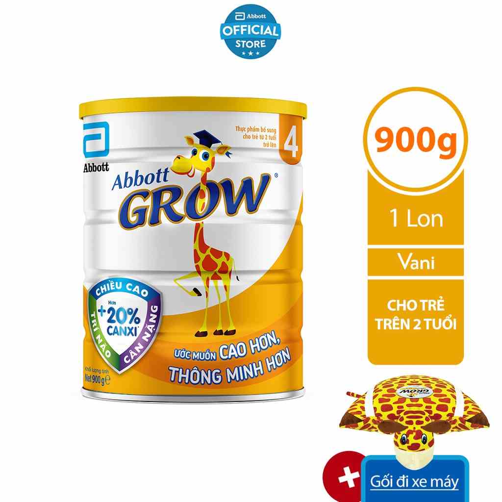 [Tặng gối đi xe máy Grow] Sữa bột Abbott Grow 4 900g/lon