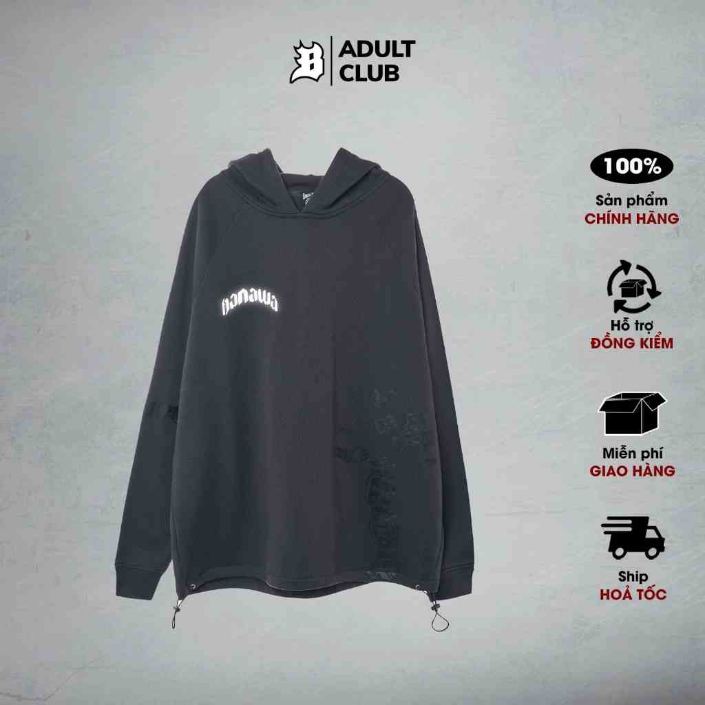 Áo Hoodie nỉ bông Local Brand Banawa form rộng nam nữ unisex có nón trùm đầu - Chain Hoodie - Màu đen