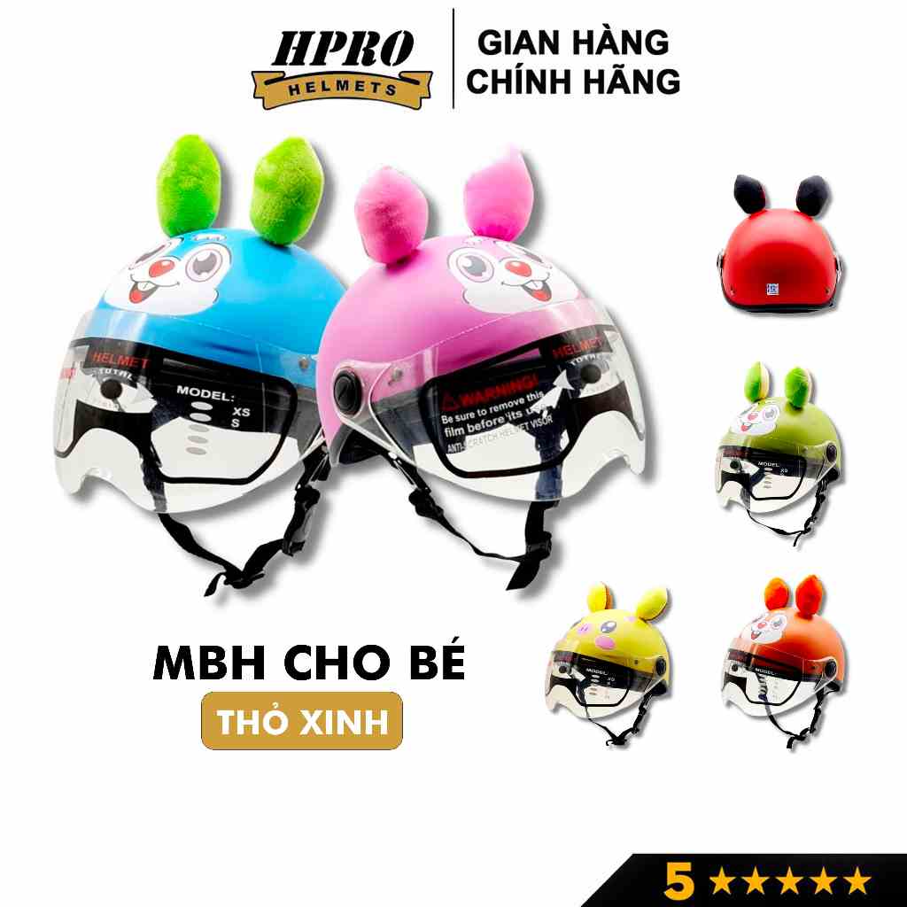 Mũ bảo hiểm trẻ em có kính Hpro helmet, họa tiết cute đáng yêu, có tai ngộ nghĩnh, cho bé từ 3-8 tuổi