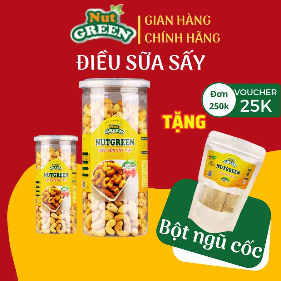 Hạt Điều Sữa Bình Phước Sấy Nguyên Vị Không Muối Sạch Vỏ NutGreen Food Thơm Giòn Ngậy 500g