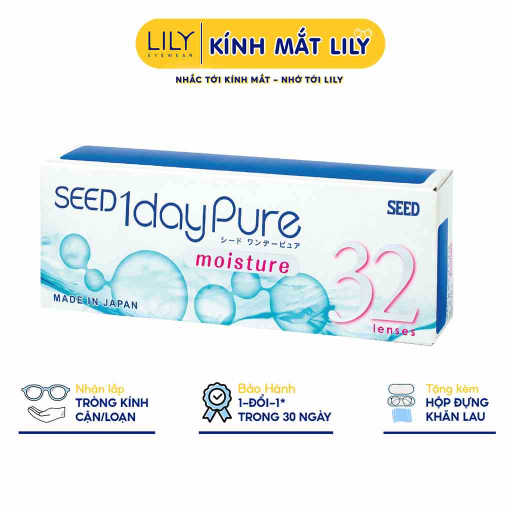 Lens 1 ngày LILYEYEWEAR kính áp tròng cận không màu SEED 1dayPure moisture số 1 Nhật Bản độ tới 6.5