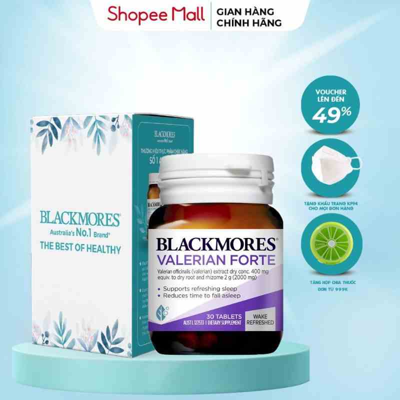 Viên uống hỗ trợ giấc ngủ Blackmores Valerian Forte 2000mg Úc, chăm sóc giấc ngủ, giảm stress và lo lắng 30 viên