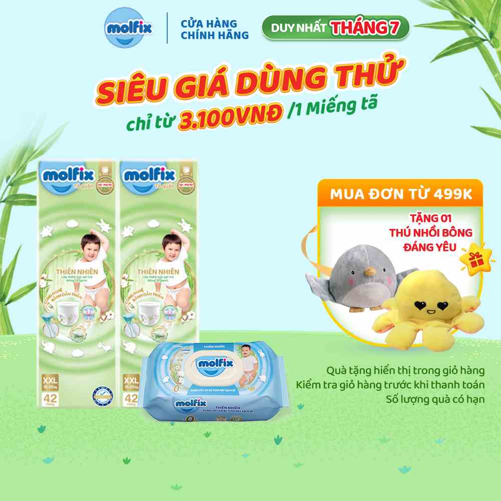 Combo 2 Tã/bỉm quần MOLFIX Thiên nhiên Super Jumbo XXL84 + Khăn ướt Tươi Mát Sạch Sẽ