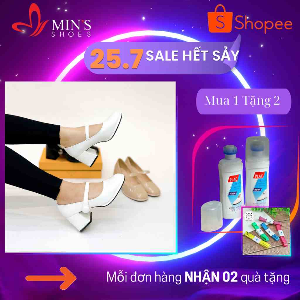 (MUA 1 TẶNG 2 - DUY NHẤT 25-27/07) Mins Shoes - Giày Mary Jane Gót Vuông Da Bóng Cao Cấp V263