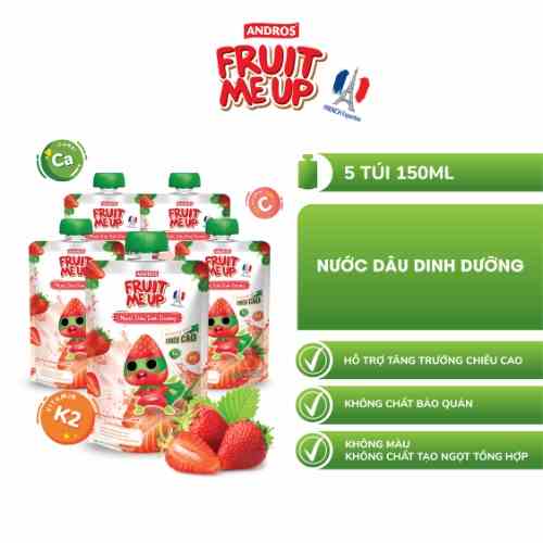 Combo 5 Túi Nước Dâu Dinh Dưỡng - Hỗ Trợ Bé Tăng Chiều Cao & Đề Kháng - ANDROS FRUIT ME UP - 150ml x 5