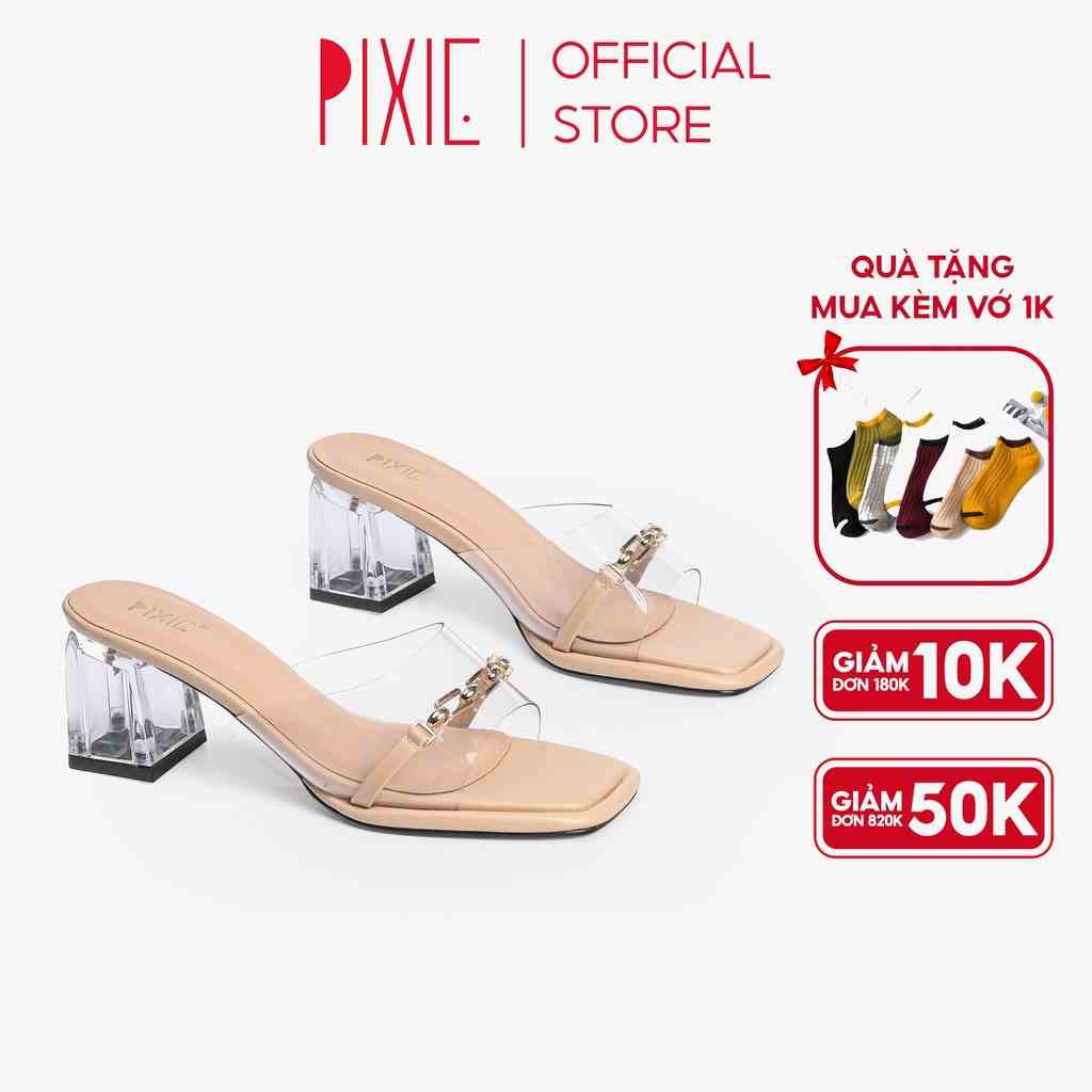 Guốc Cao Gót 6cm Quai Trong Phối Xích H079 Pixie