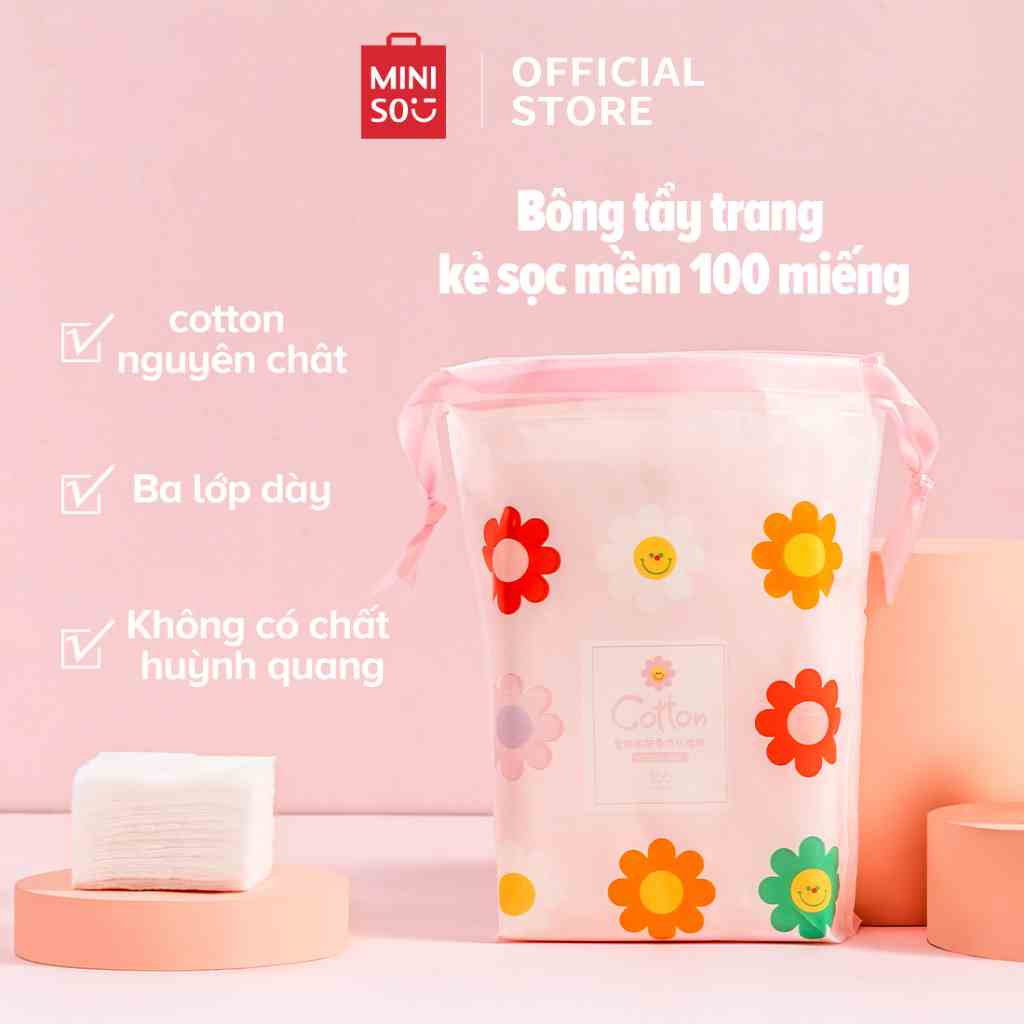 Bông tẩy trang Miniso 100 miếng sọc cotton mềm mại