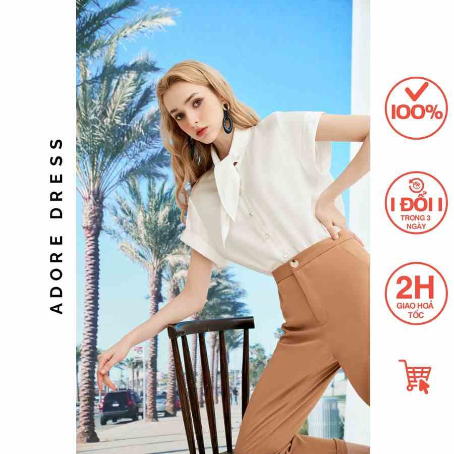 Áo sơ mi Basic shirts official style lụa trơn trắng nơ cổ  313SH0003 ADORE DRESS