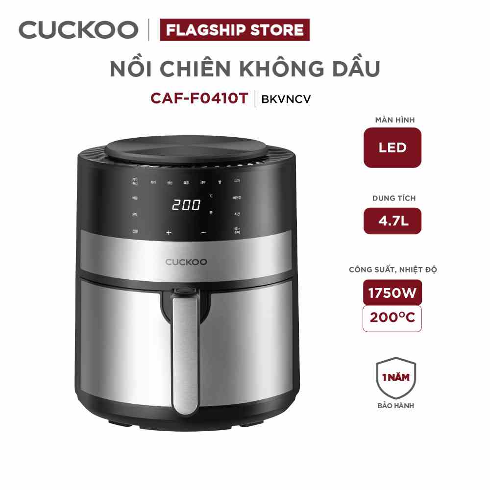 [Mã ELHACE02 giảm 12% đơn 2TR] Nồi chiên không dầu Cuckoo 4.7L CAF-F0410T/BKVNCV-Màn hình cảm ứng LED-Công suất 1350W