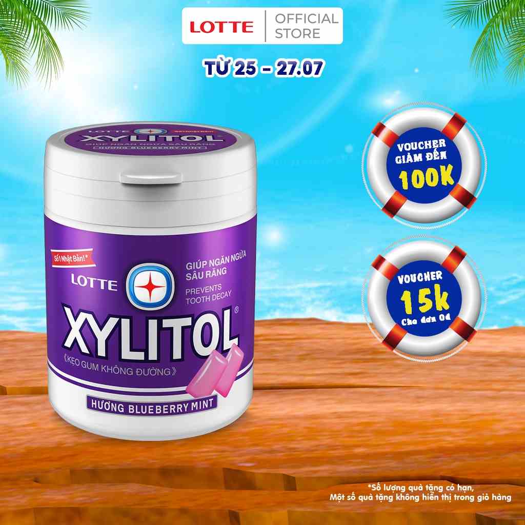 [Mã BMLTB35 giảm đến 35K đơn 99K] Kẹo Gum không đường Lotte Xylitol - Hương Blueberry Mint 130,5 g