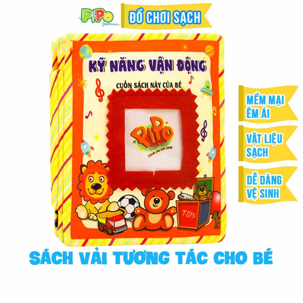 Sách vải tương tác cho bé PiPoVietnam chủ đề Kỹ năng vận động giúp bé phát triển đa giác quan, rèn kỹ năng sống cơ bản