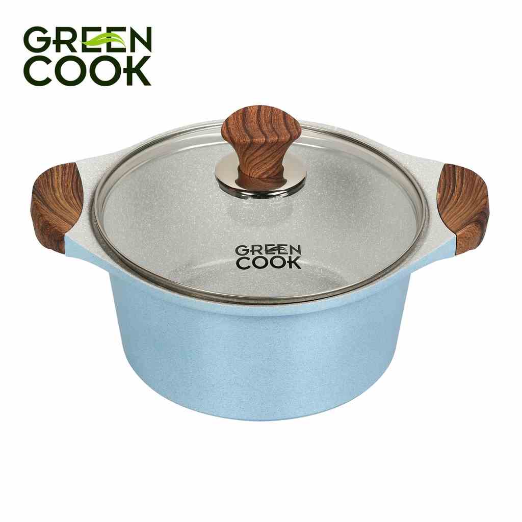 Nồi đúc đáy từ men đá xanh sapphire Green Cook GCS09 công nghệ Hàn Quốc với 9 lớp chống dính cao cấp - Hàng chính hãng