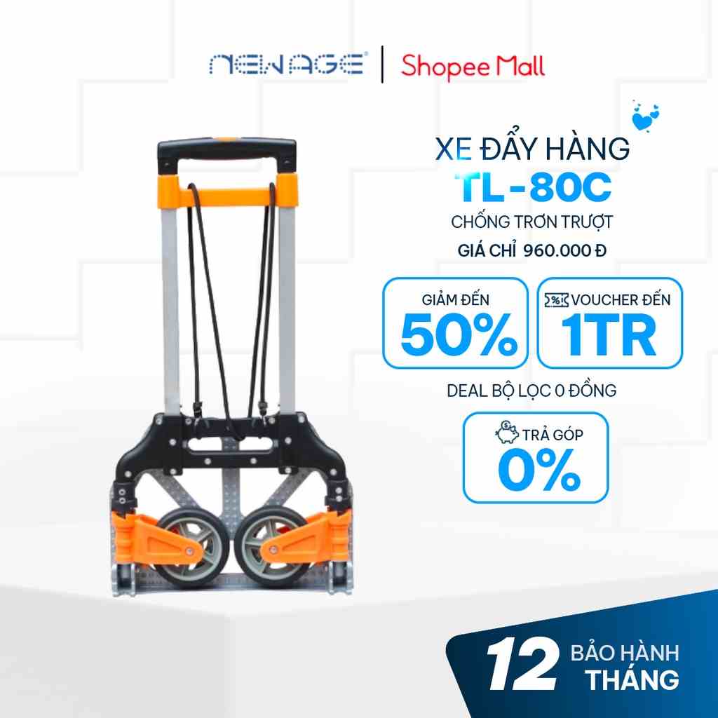 Xe đẩy hàng 2 bánh gấp gọn ADVINDEQ TL-80C, kèm dây buộc, tải trọng 80kg, Bảo hành chính hãng 1 năm