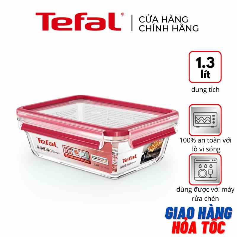 Hộp thủy tinh vuông Tefal Masterseal Glass N1041012 - 1.3L - đỏ