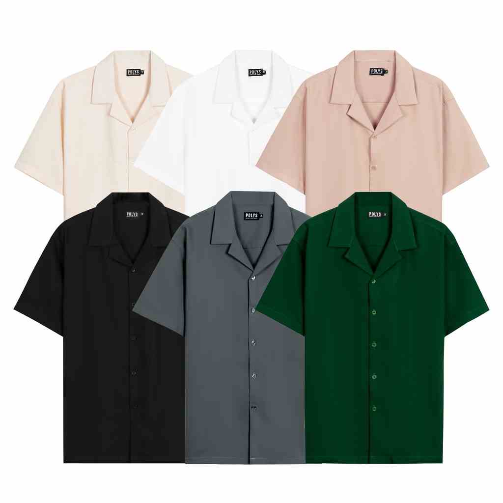 Áo sơ mi nam POLYS Fullbox, Vải Chéo Thái 6 Màu dày dặn, co giãn, thoáng khí. Áo sơ mi tay ngắn Cổ Vest CUBAN SHIRT