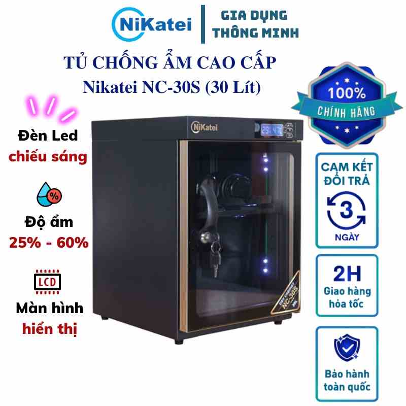 Tủ chống ẩm Nikatei NC-30S dung tích 30L - Đèn led chiếu sáng - khống chế độ ẩm tốt 25% - 60%