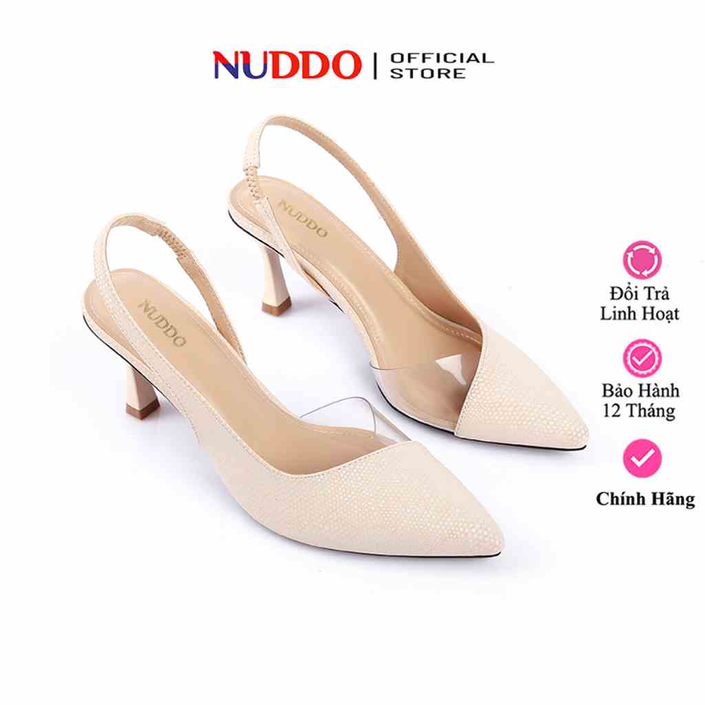 Giày cao gót nữ công sở 7 phân mũi nhọn gót đế nhọn bít mũi dáng slingback sandal phối quai sau thời trang Nuddo 726