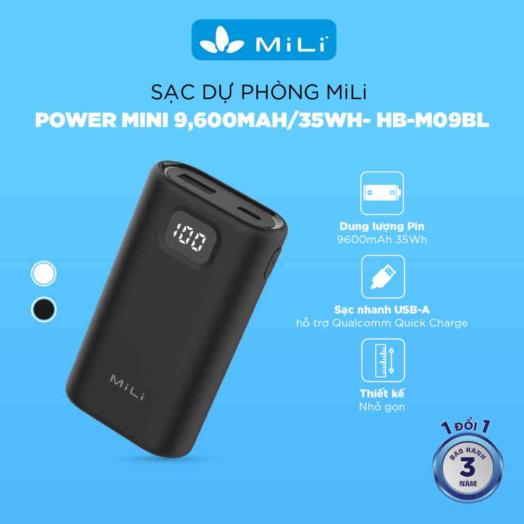 [Mã BMLTA35 giảm đến 35K đơn 99K] Sạc dự phòng MiLi Power Mini 9,600mAh - HB-M09