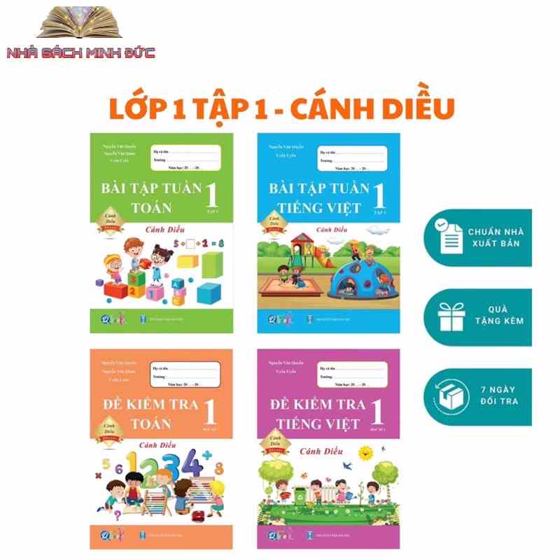 Sách - Bài Tập Tuần và Đề Kiểm Tra lớp 1 - Toán và Tiếng Việt học kì 1 - Cánh diều (4 cuốn)