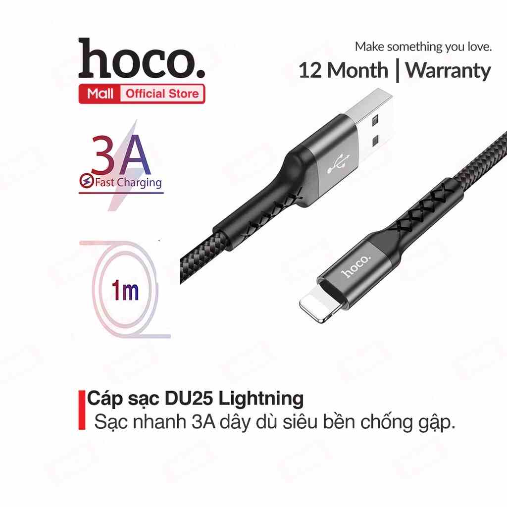 Dây sạc Hoco DU25 sạc nhanh 3A dành cho iphone 1m dây dù siêu bền