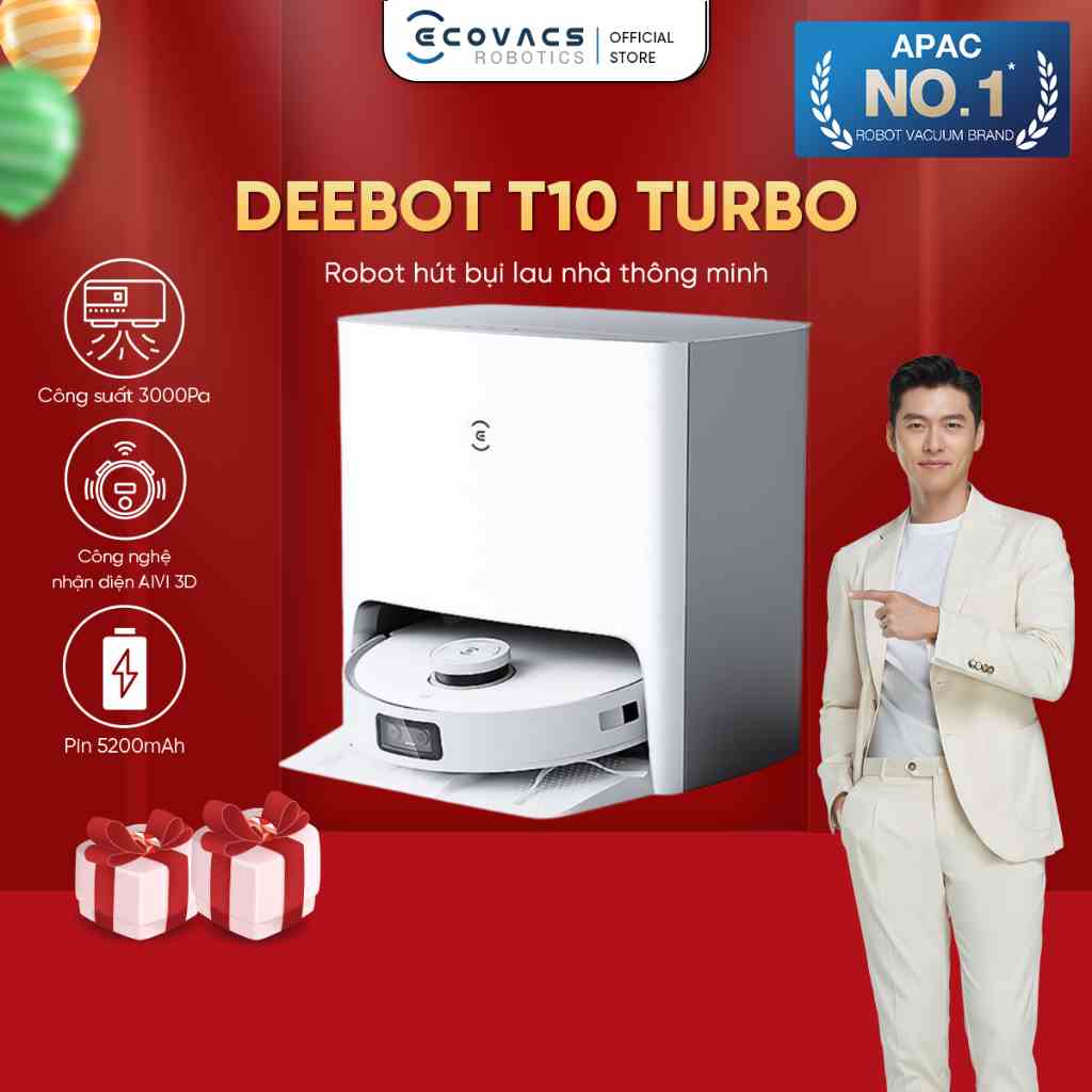 Robot hút bụi lau nhà Ecovas Deebot T10 TURBO_Lực hút 3000PA_BAN QUOC TE_BH 24 THÁNG_Hàng Chính Hãng