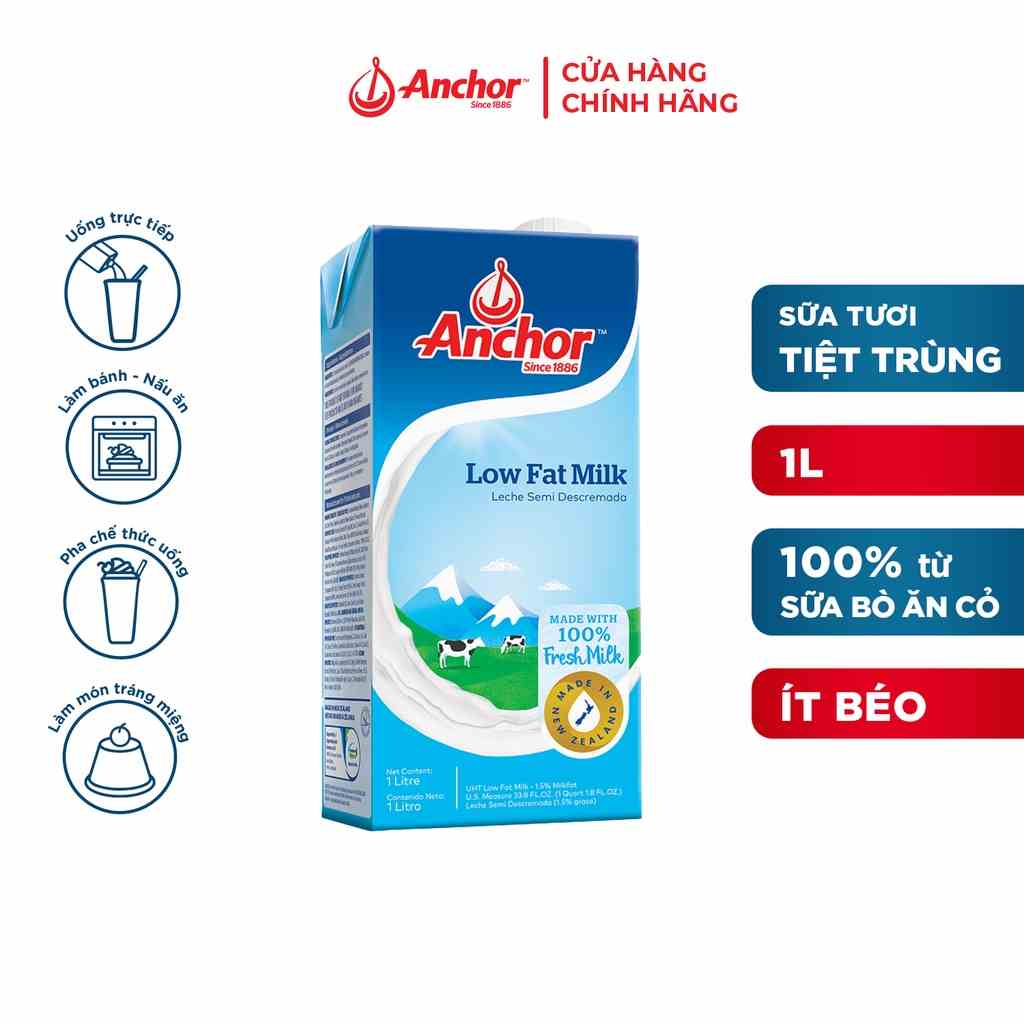 Sữa tươi tiệt trùng Anchor ít béo hộp 1 lít