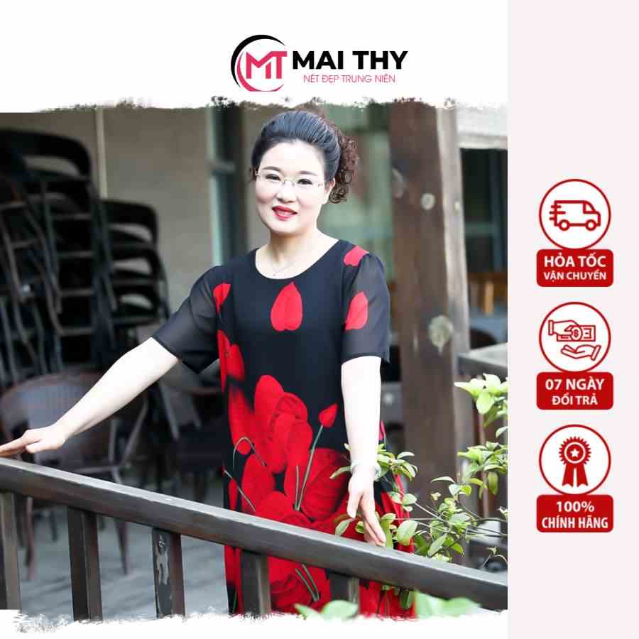 Đầm Trung Niên Thiết Kế MAI THY, Mẫu Váy Suông Tặng Mẹ Đi Tiệc Sang Trọng Ngắn Tay Chất Voan Cao Cấp | Thời Trang Nữ U50