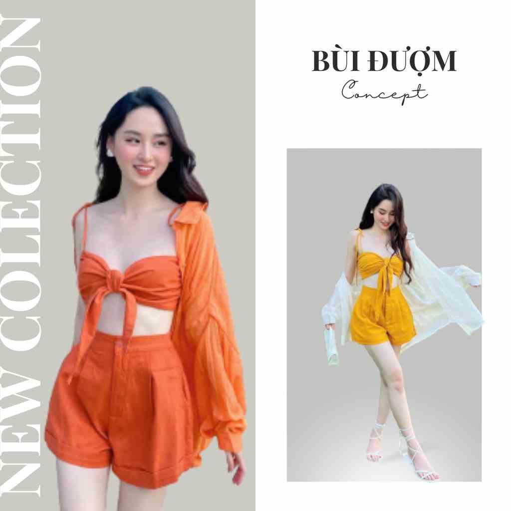 Set Bikini 3 Món Năng Động Mix Quần Cộc Dáng Ngắn Bùi Đượm Concept, Set Đi Biển Bra Kèm Quần Và Áo Khoác Ngoài BĐ65