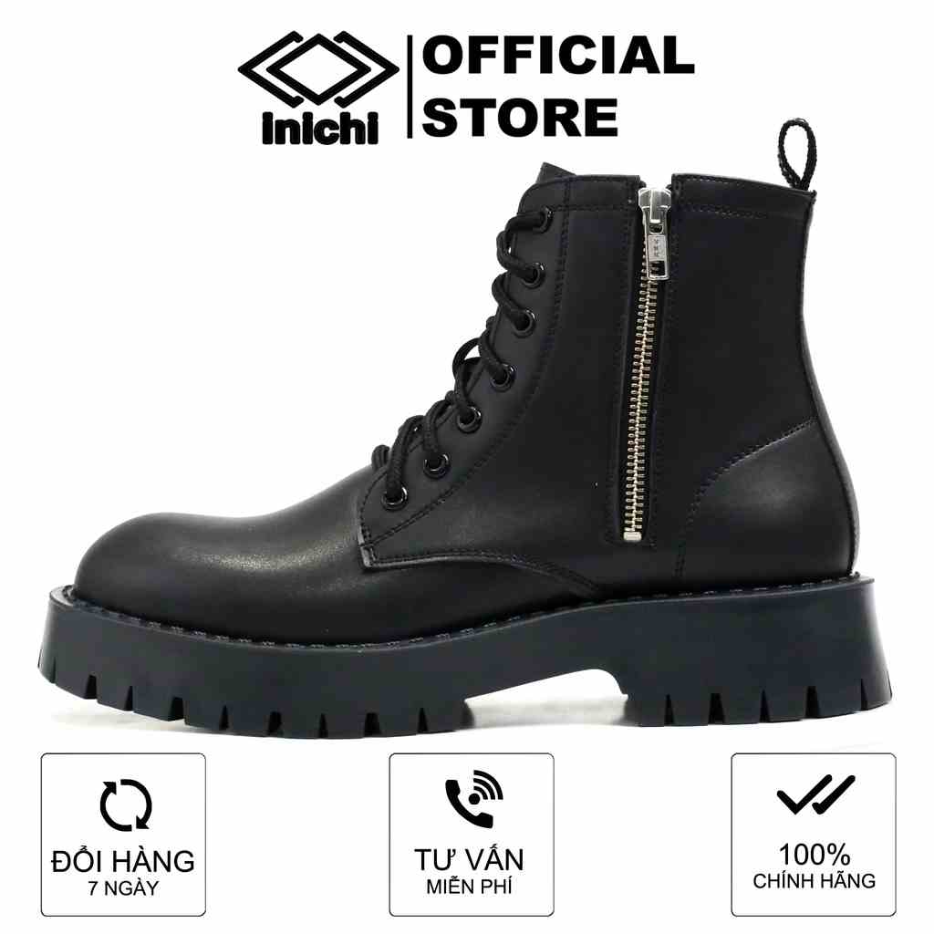 Chunky Combat Boots da thời trang INICHI G1111 da lì chống nhăn, khóa kéo phiên bản đế chunky cao cấp