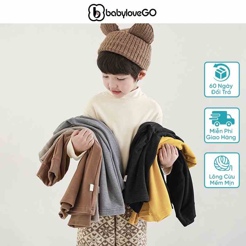 Áo giữ nhiệt cho bé BabyloveGO thu đông dài tay cổ lọ lót lông cừu cho bé trai bé gái