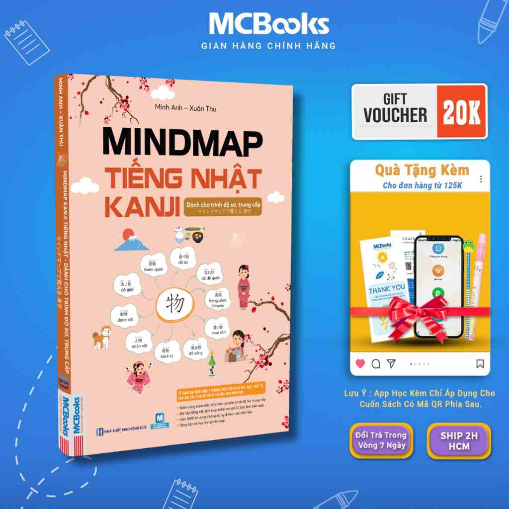 Sách Mindmap Kanji tiếng Nhật – Dành cho trình độ sơ, trung cấp - Học kèm app Mcbooks