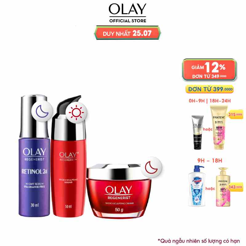 Combo 3: Kem Dưỡng Ban Đêm OLAY REGENERIST 50G, Serum OLAY REGENERIST 50ML, Serum OLAY RETINOL 30ML