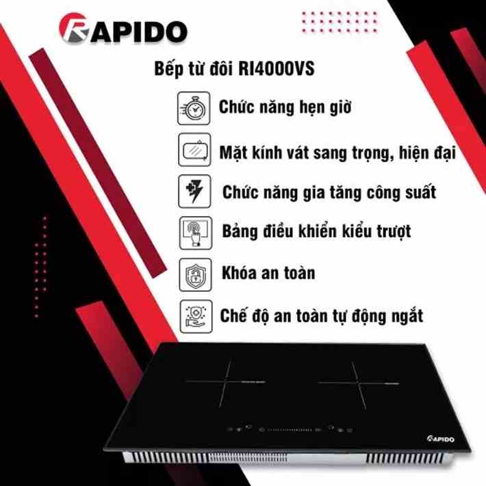 Bếp từ đôi Bosingwa rapido RI4000VS công suất 4300W có 9 cấp độ