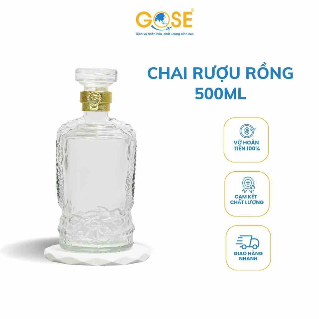 [Mã BMLTB35 giảm đến 35K đơn 99K] Chai thủy tinh đựng rượu 500ml hình trụ rồng GOSE dùng chiết ngâm rượu có nắp khuy cài