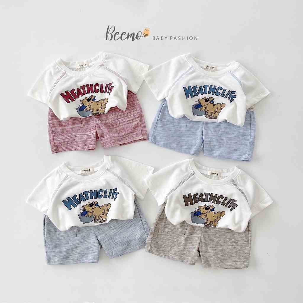 Set bộ cộc tay Beemo cho bé trai in mèo Garfield vải cotton mát mẻ, thấm hút mồ hôi mặc hè cho bé từ 1 - 7 tuổi 23017B