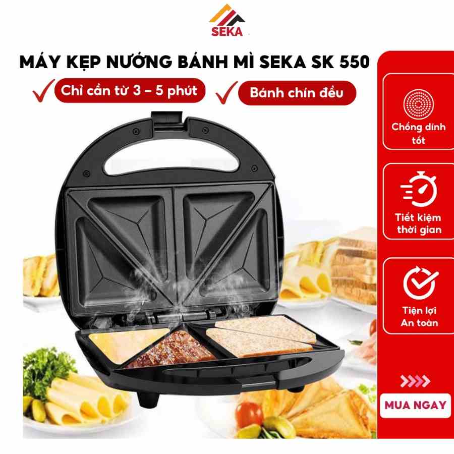 Máy nướng bánh mì sandwich SEKA, Máy kẹp nướng bánh mì nướng nhanh chín đều, chống dính tốt