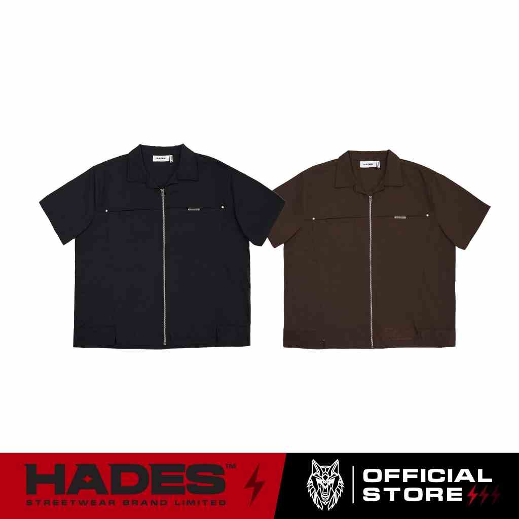 ÁO SƠ MI TAY LỠ UNISEX COLLAR ZIP SHIRT KAKI - HADES BRAND CHÍNH HÃNG