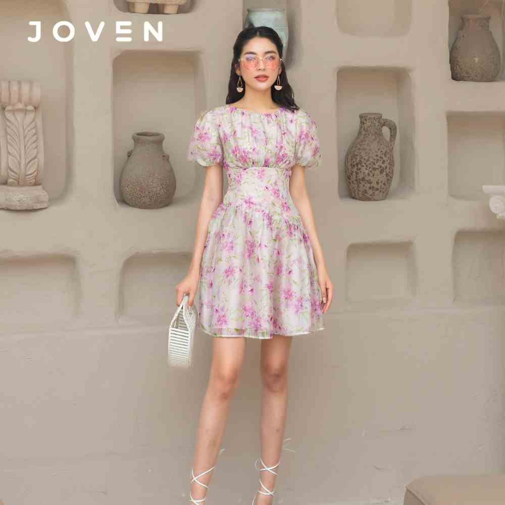 Đầm mini thắt eo hoa tím Joven