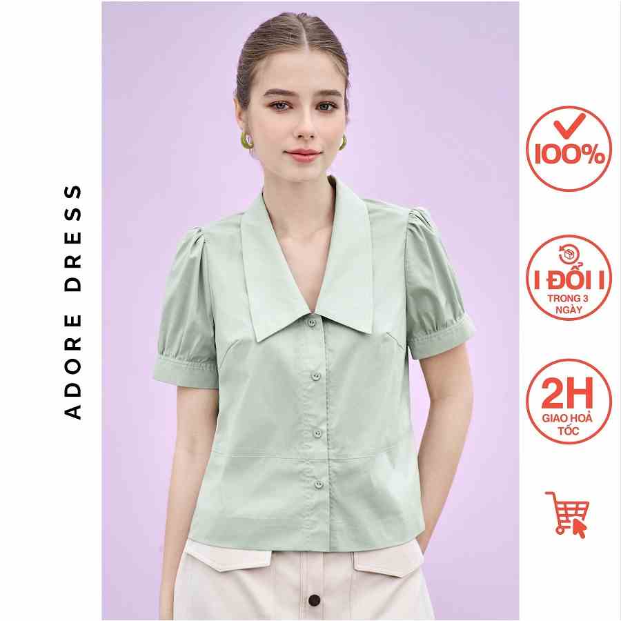 Áo sơ mi Shirts thô mềm mint diễu chỉ 311SH1113   ADORE DRESS