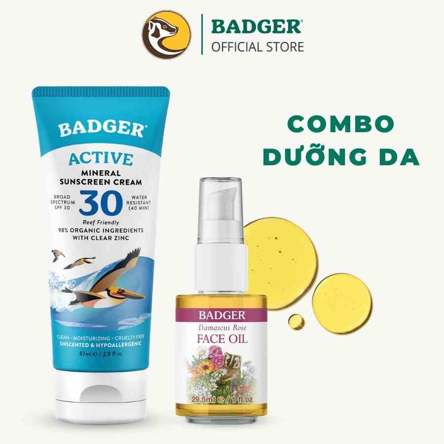 Combo dưỡng da hữu cơ BADGER - Kem chống nắng SPF 30 - Dầu dưỡng, sáp dưỡng