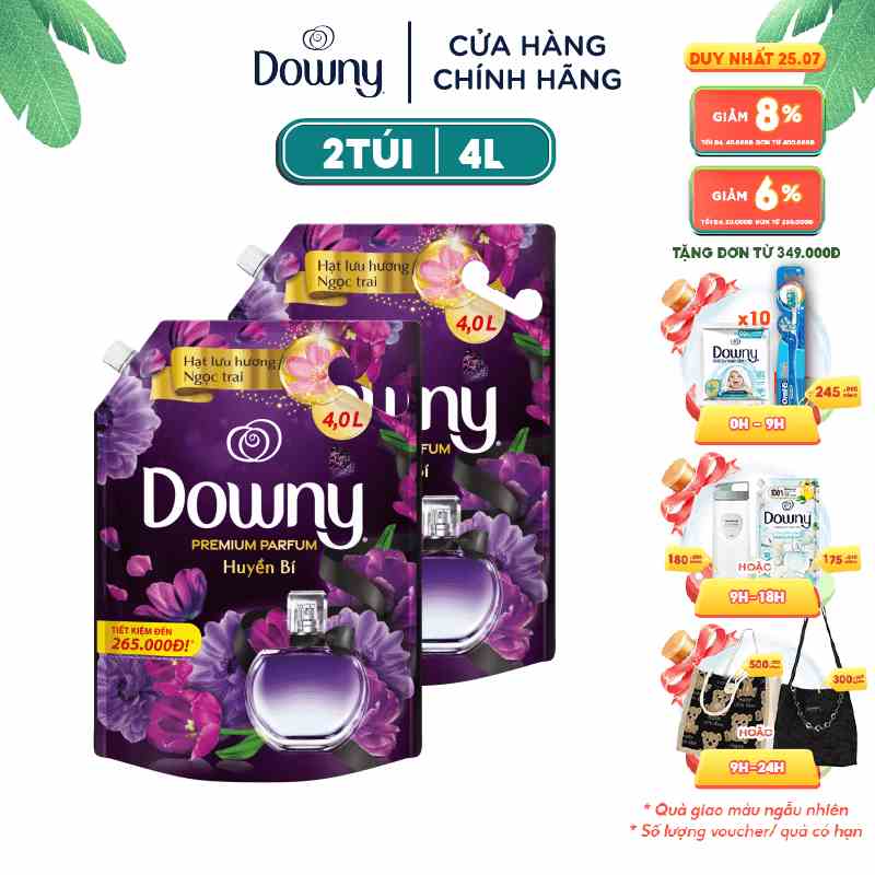 Combo 2 Túi Nước Xả Vải Downy Tinh Dầu Thiên Nhiên Hương Huyền Bí 4L/túi