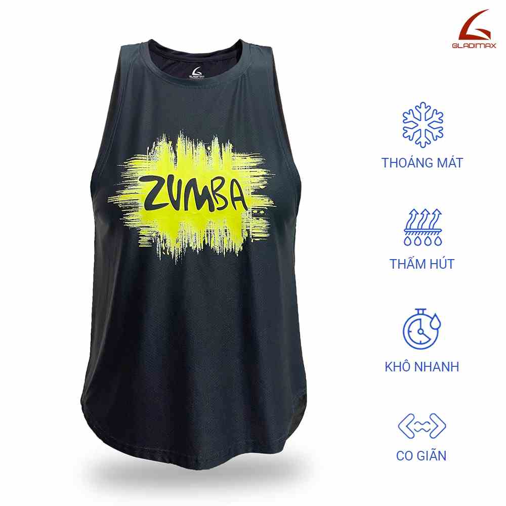 Áo thể thao Gladimax Tanktop Zumba vải lỗ kim dáng rộng thoáng mát, mặc thoải mái...