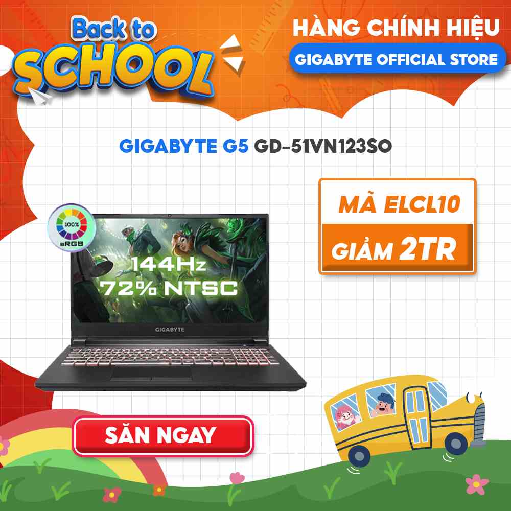 [Mã ELCL12 giảm 12% đơn 10TR] Laptop Gigabyte G5 GD-51VN123SO i5-11400H|16GB|512GB|RTX™ 3050 4GB|15.6 FHD 144Hz