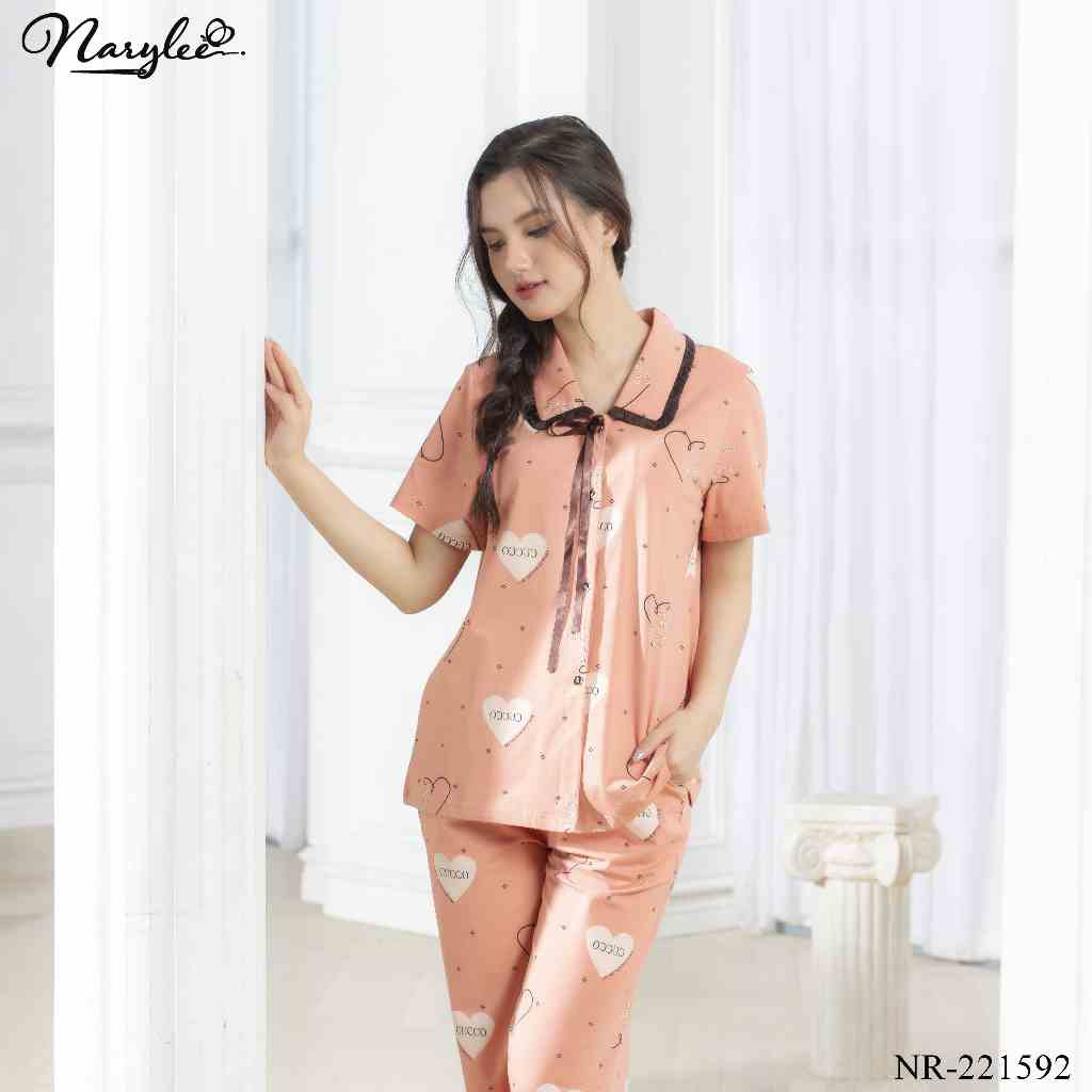 BỘ MẶC NHÀ PYJAMA CỔ SEN ÁO CỔ SEN QUẦN LỬNG CHẤT COTTON CAO CẤP NARYLEE NR-1592