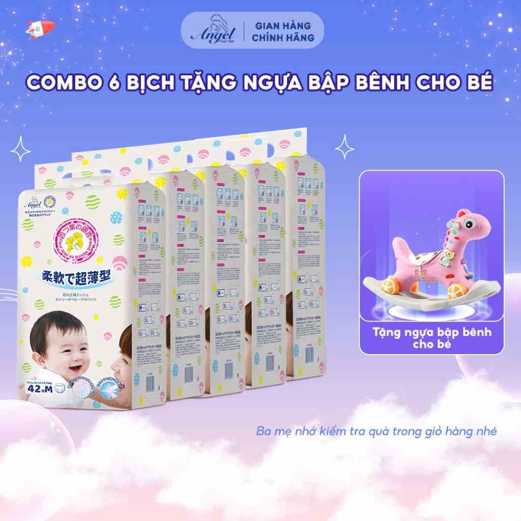 [COMBO 6 TẶNG BẬP BÊNH NGỰA] Bỉm Quần ANGEL Nhật Bản Size M42 - L40 - XL38 - XXL36 - XXXL34