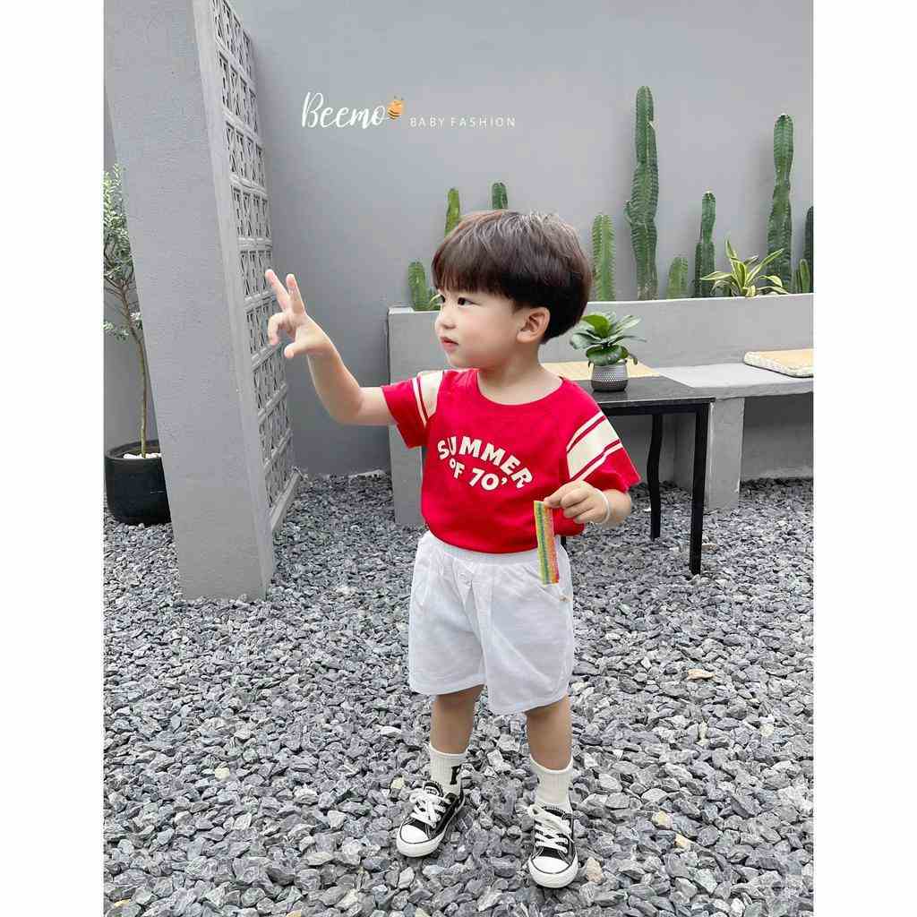 Set bộ quần áo bé trai Beemo cộc tay in chữ Summer mặc hè vải áo cotton quần đũi co giãn, thoáng mát 1 - 7 tuổi 23285B