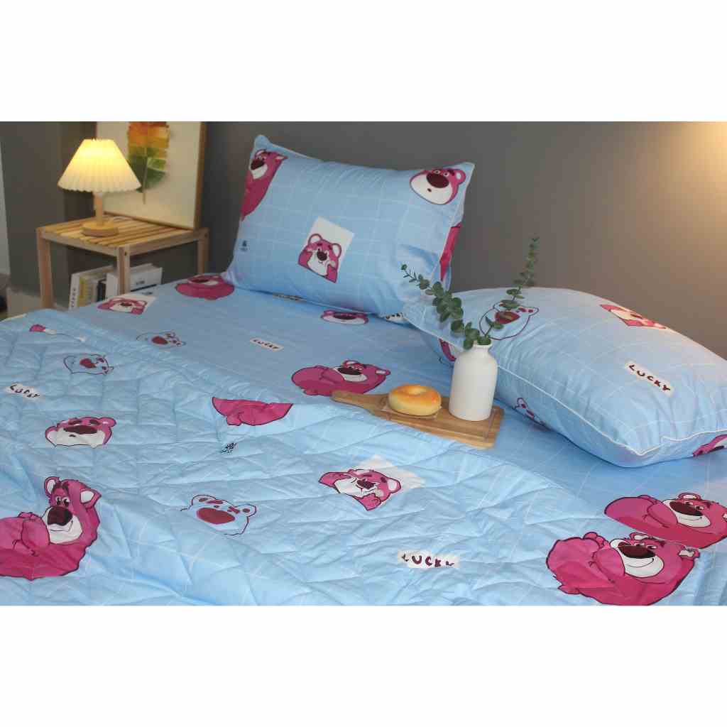 [Mã BMLTB35 giảm đến 35K đơn 99K] Bộ drap gối KHA LY - cotton thiên nhiên - Lotso Xanh - VN333